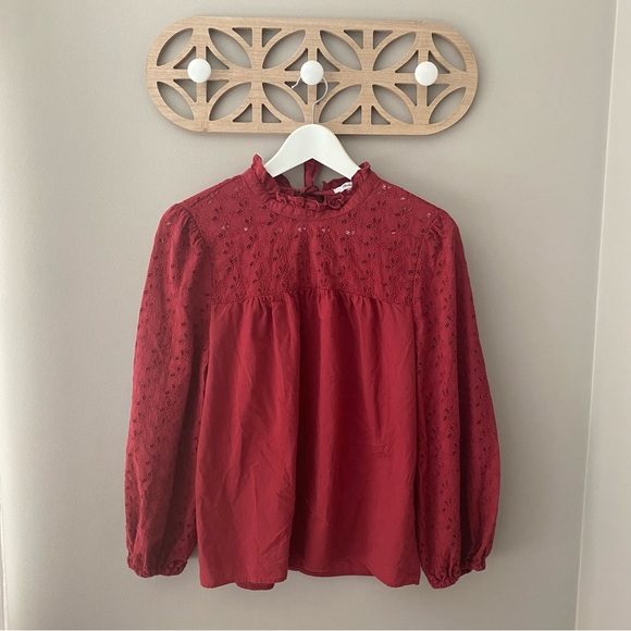 Madewell Pieced Eyelet Mockneck Ruffle Top Red Sz Small - Picture 1 of 10